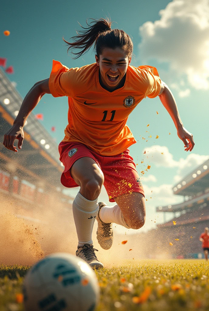 Create an image of joy by intensely playing some sport