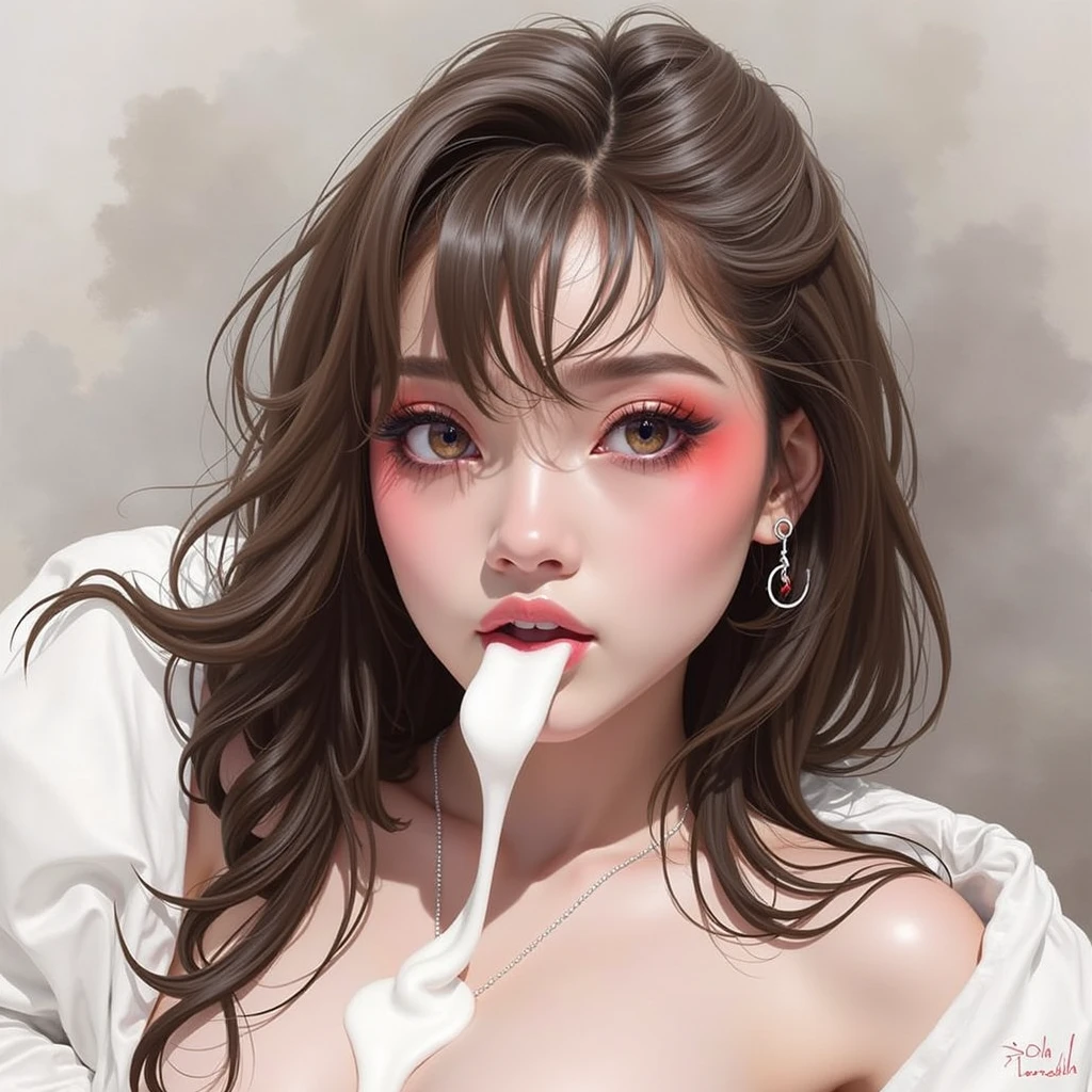 boob tube、Dripping liquid milk from the mouth、Tube top