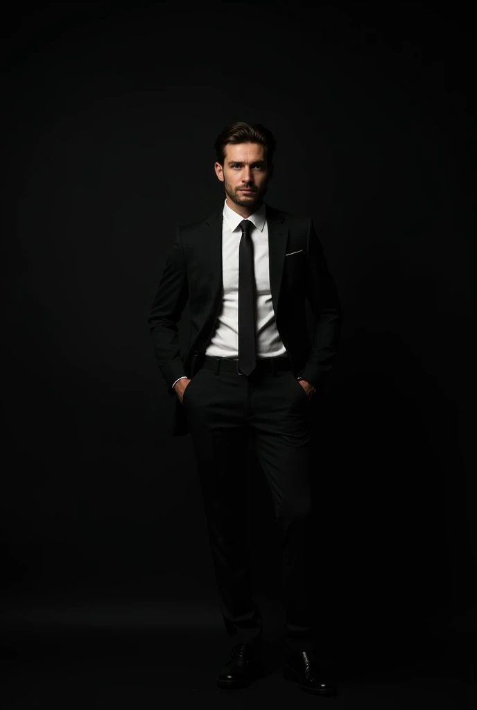 stylish man on a black background, de longe