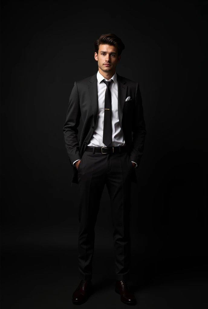 stylish man on a black background, de longe