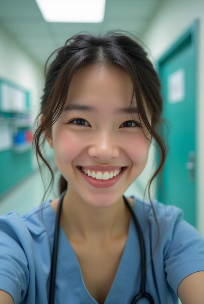 Shortcuts 20-year-old female nurse Nurse uniform smile Selfie Camisole Japanese々 Filming at the hospital No nurse cap