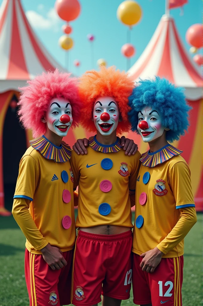 Mbappe, Vinicius and Rodrigo from the Real Madrid team dressed as clowns