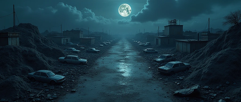 vampire the masquerade, map rpg, (((seen completely from above))), ((a large junkyard, with some broken cars, some mountains of rubble,)), game art, birdseye straight top-down shot from a drone, battlemap, current modern theme, seen from above, role-playing game, empty location, nighttime environment, (with realistic proportions and textures, intricate details, handdrawn, vibrant, cinematic lighting, masterpiece, 8k:1.2)