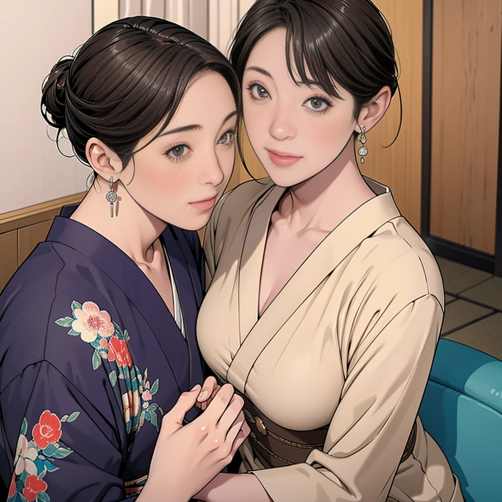 Double,Japanese Hairstyle,Photorealism,detailed,masterpiece,A boy and a girl,child,Smile and hold hands