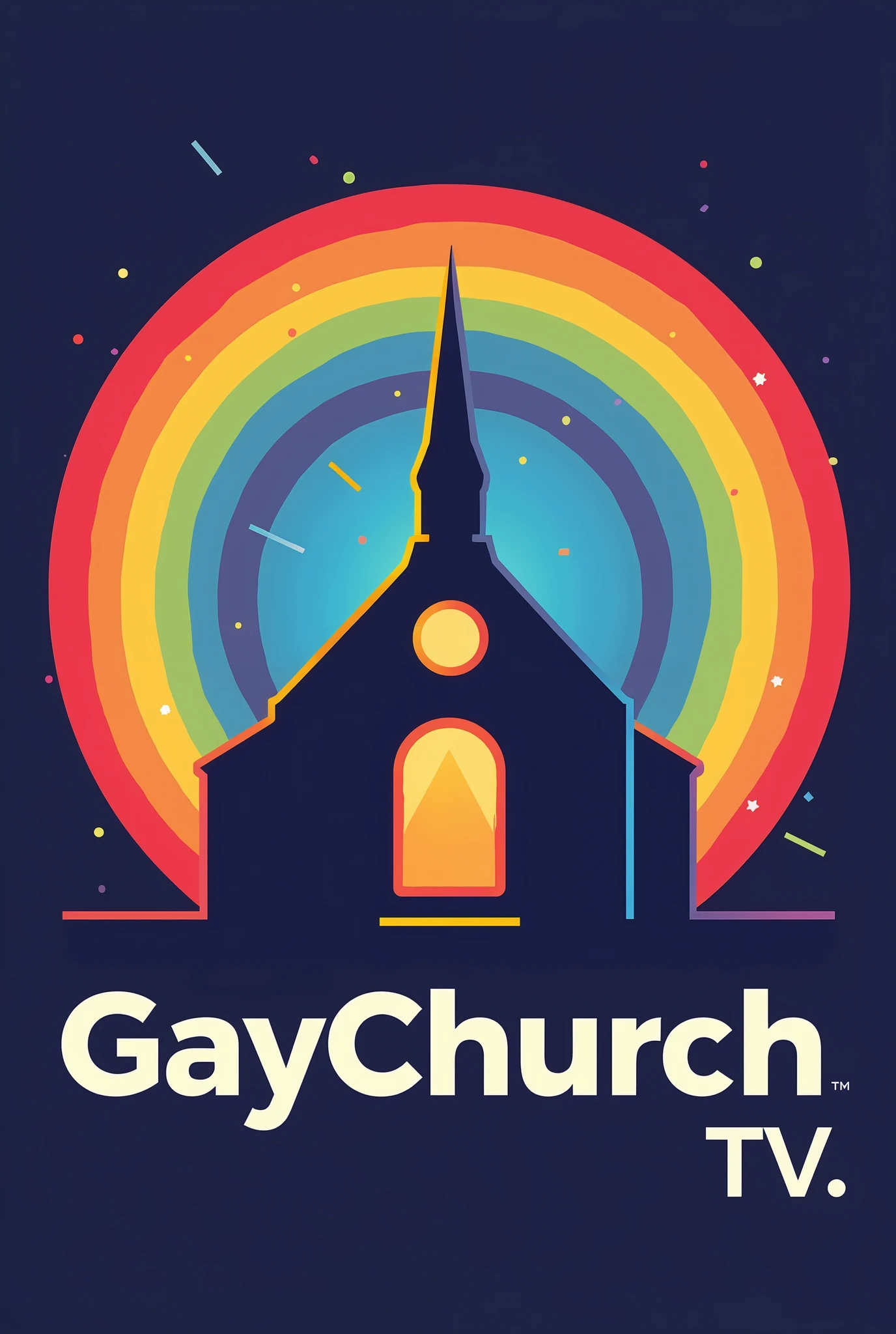 Create the logo of GAYchurch TV in rainbow colors