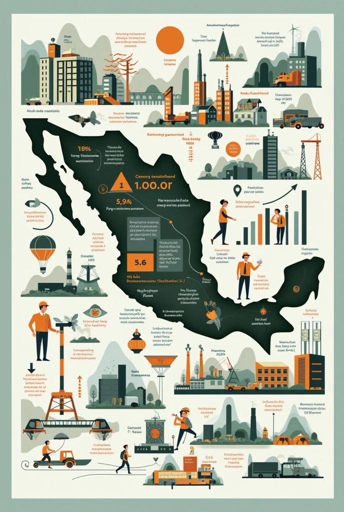 Create an image based on this information The Mexican Economy in 2024: Advances, Challenges and Perspectives Mexico's economic outlook in 2024 is marked by a mix of stability and challenges. In the second quarter of the year, Gross Domestic Product (GDP) of the country grew by 0.2%, in line with forecasts, reflecting sustained performance in manufacturing and services, compensating for the decline in agricultural activities.
However, Stability is not synonymous with robust long-term growth. According to the International Monetary Fund (FMI), Economic growth in 2024 is expected to reach 2.4%, but this percentage is less than 3.2% Registered in 2023, indicating a gradual slowdown. La principal razón de esta reducción es la contracción en el sector manufacturero y una política fiscal más estricta que impactará el crecimiento in 2025, cuando se espera que el GDP solo avance un 1.4%.
Despite this economic slowdown, Inflation expectations are moderately optimistic. It is expected to close the year in 4%, and then decrease to 3.3% in 2025, which suggests a process of price stabilization after the inflationary pressures of previous years. Nevertheless, The unemployment rate could increase slightly from 2.8% in 2024 to 3.2% in 2025.
In summary, Although the Mexican economy has shown resilience in key sectors such as manufacturing and services, Future projections indicate slower growth, linked to both internal and external factors. The key will be to maintain a balance between fiscal policy and incentives for productive growth, As the country navigates a changing global economic environment.