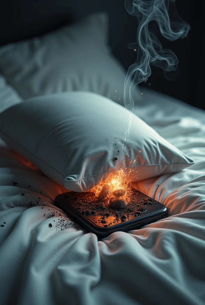 phone exploded on bed under pillow