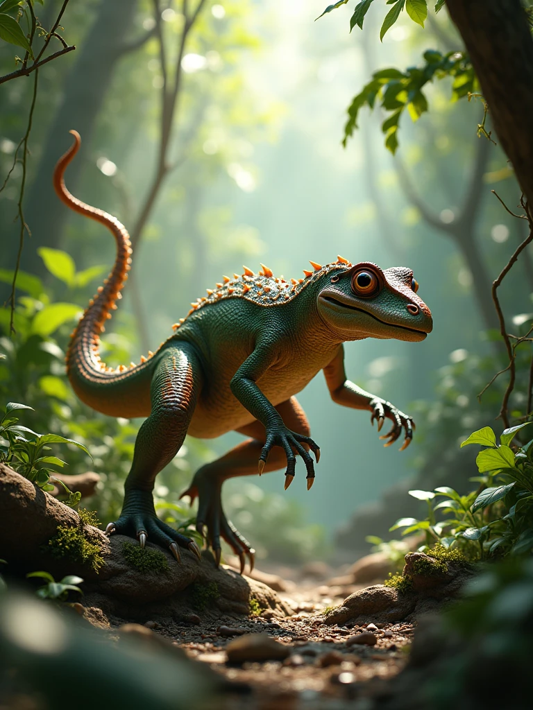 two legged frog dinosaure in the jungle