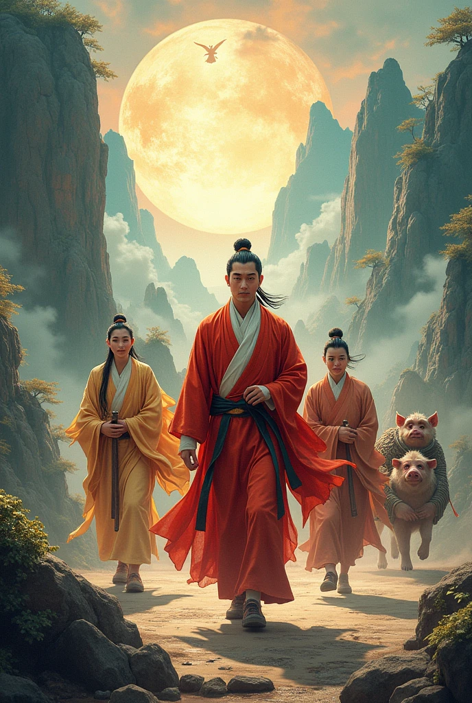create poster about Journey to the West with image of Tang Monk and his disciples