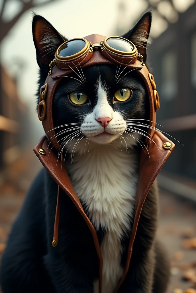 An aviator tuxedo cat 