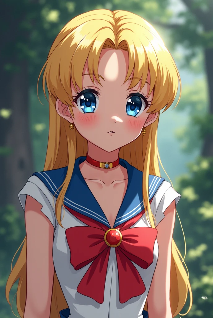 ((((blonde haired girl with sapphire eyes, sailor venus!!!!!!!!,Minako Aino ，retro anime girl , sailor moon aesthetic, anime vintage colors，Vaporwave style,90's anime style,have the style of folk portraits,chicano inspired retro fashion，renaissance, retro style inspiration retro,snow pieces, fresh and clean appearance，))))(masterpiece:1.2, best quality,top quality,epic quality,UHD), (detalhes intrincados),((head tilts,hands in pockets,Clavicle control,lip biting,naughty face,)) 1girls, solo,minimal makeup, tecidos naturais,adolescent,under-aged,young face, cara travessa,((blur background,)) ((((In the background of leaves ,with shadow,))))blueberry hair,{long hair|Clearly visible hair|natural curved|long twintail|supple hair},claros, franja, franja na testa,incredibly_absurdres pupils,saia plissada, (((sagging breasts,red bow on front))), face madura, detailed face, ((ultra-detailed, Sun glare, Bokeh:85mm)), (geometric:1.2),)), ((bare shoulders,frills,short sleeves,Dark ，and pink dress，thigh ribbon,garter_belt,))ray tracing,god lighting,god ray)),((extremely_Detailed_Eyes_and_face)),(Beautiful and aesthetic: 1.2),Brilliant,unbelievable Ridiculous quality,)),((extremely_Detailed_Eyes_and_face)),(Beautiful and aesthetic: 1.2),Brilliant，Ultra-precise depiction, Ultra-detailed depiction,Bokeh (85mm Shot), cleavage, large breasts,
