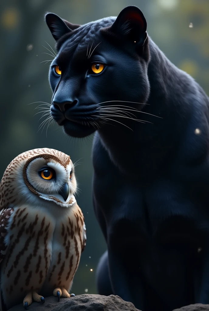 Screensaver with a black panther and an owl 
