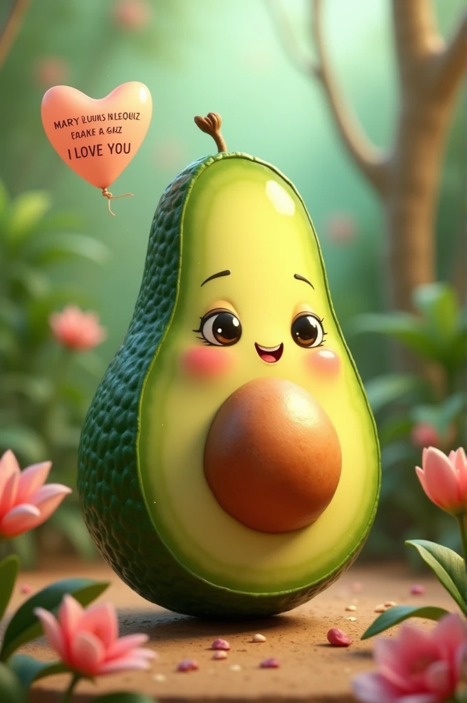 Create an avocado that says Mary Luis Velázquez I LOVE YOU