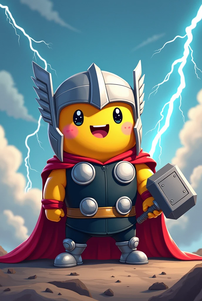 Pou with the superhero Thor costume