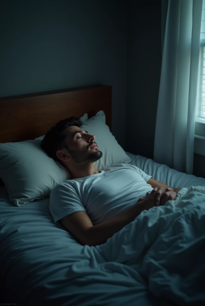 a man lying on a bed