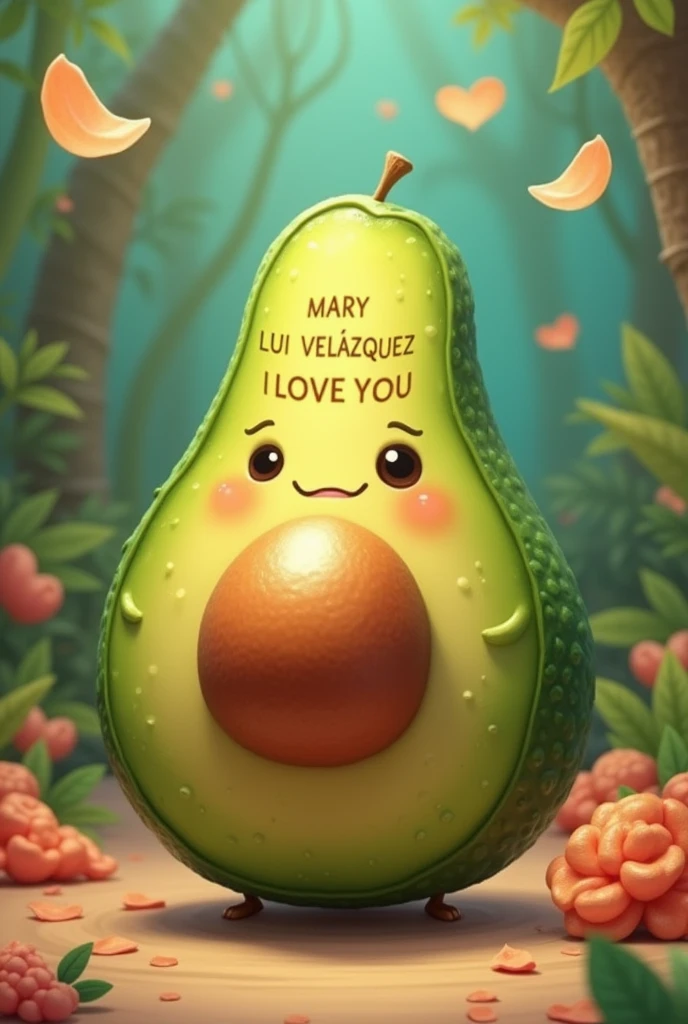 Create an avocado that says Mary Luis Velázquez I LOVE YOU