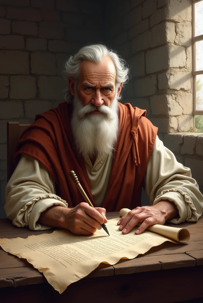 Peter writing the epistles of the bible
