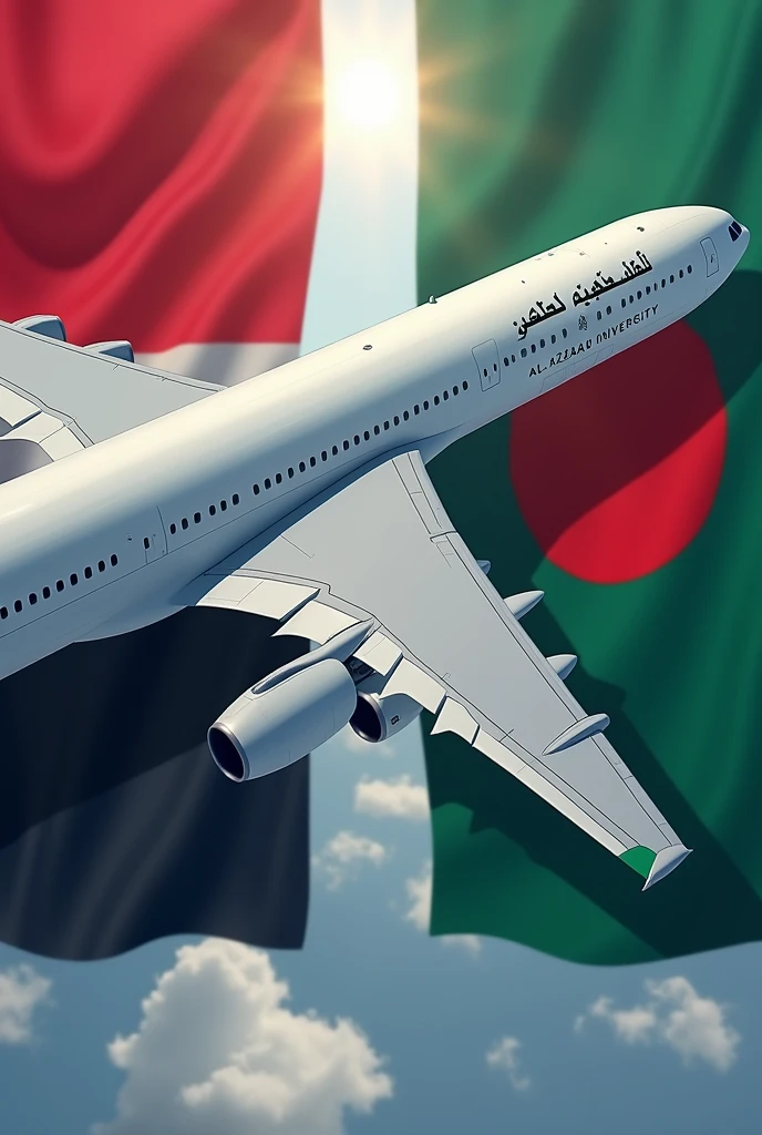 There will be the Egyptian and Bangladeshi flags and between the two flags will be a Saudia Airlines Aircraft 77 and the plane will have a logo of Al-Azhari University lightly on the back and 23 Al-Azhar University students on the front.