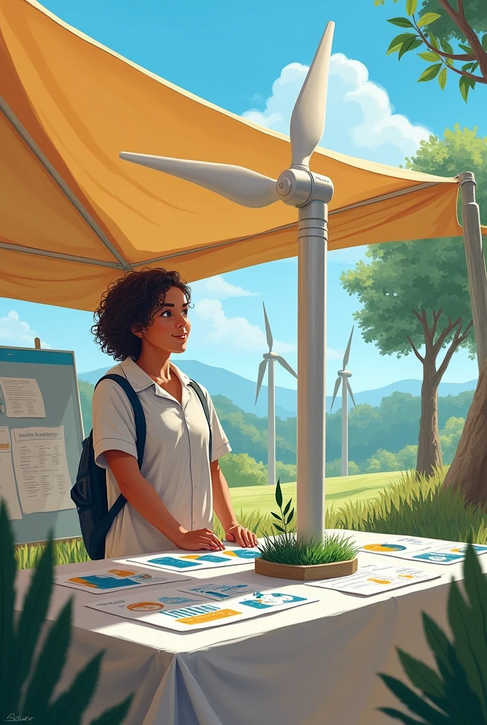 You can make a stand for a science fair about wind energy that has a project for propellers, a sign with the name and tables. You can make it a little simple but nice with an outdoor awning.