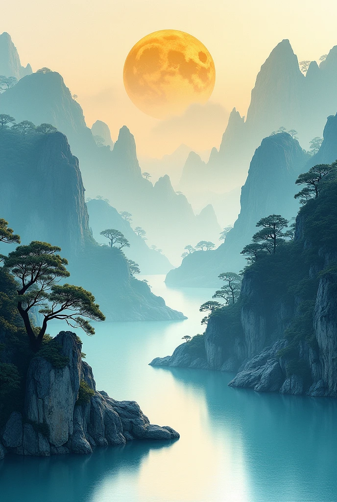 Blue gold Chinese painting,no human
