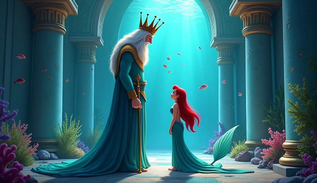 King merman talking to his daughter Ariel