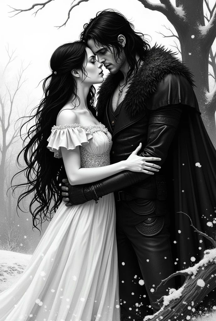monochrome manga art style of the lustful snow white and the huntsman