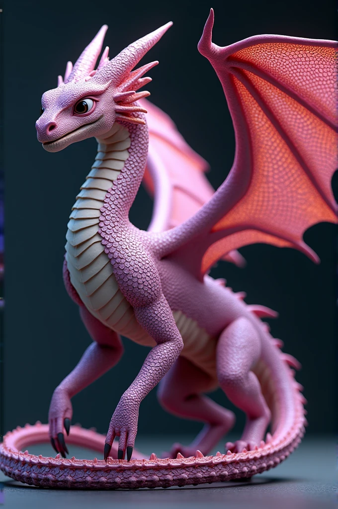 C4d model,  a dragon, Inspired by the nightfurry dragon, pink dragon, with snake skin wings,