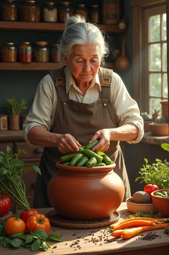 Village grandmother making pickle in traditional way