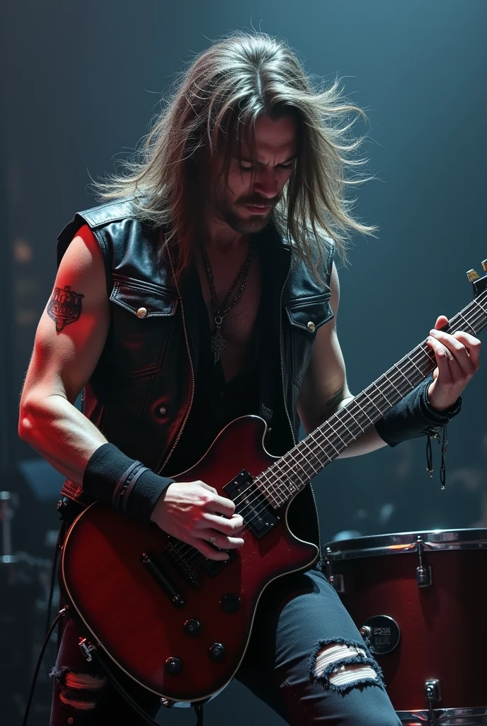 Long haired metal drummer