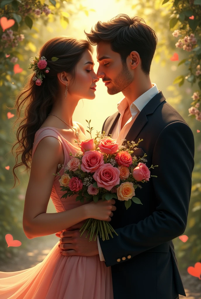a man giving flowers to a woman