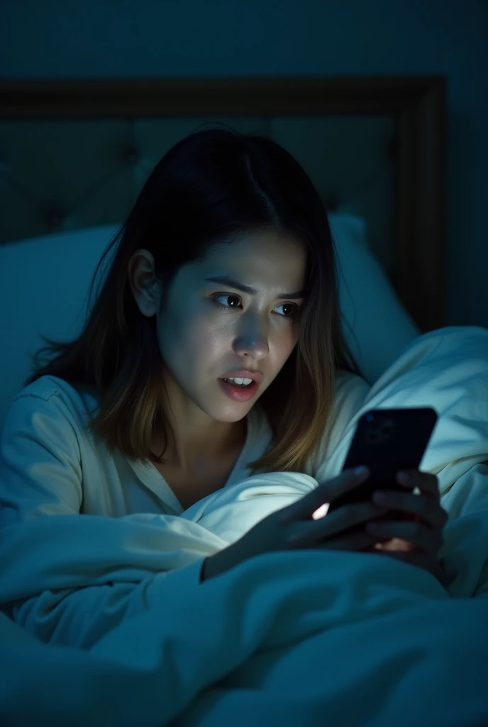 Women in bed at night She tried calling her mom, but no answer. Panic set in.