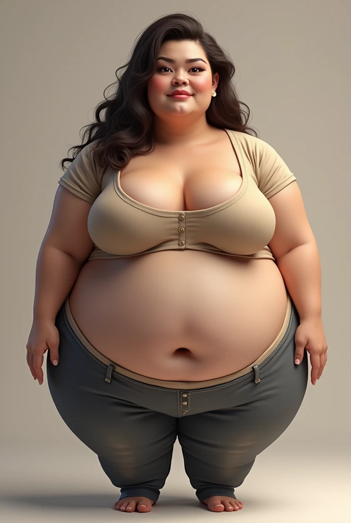 Fat girl with big boobs and a giant butt and a quadruple chin with clothes on