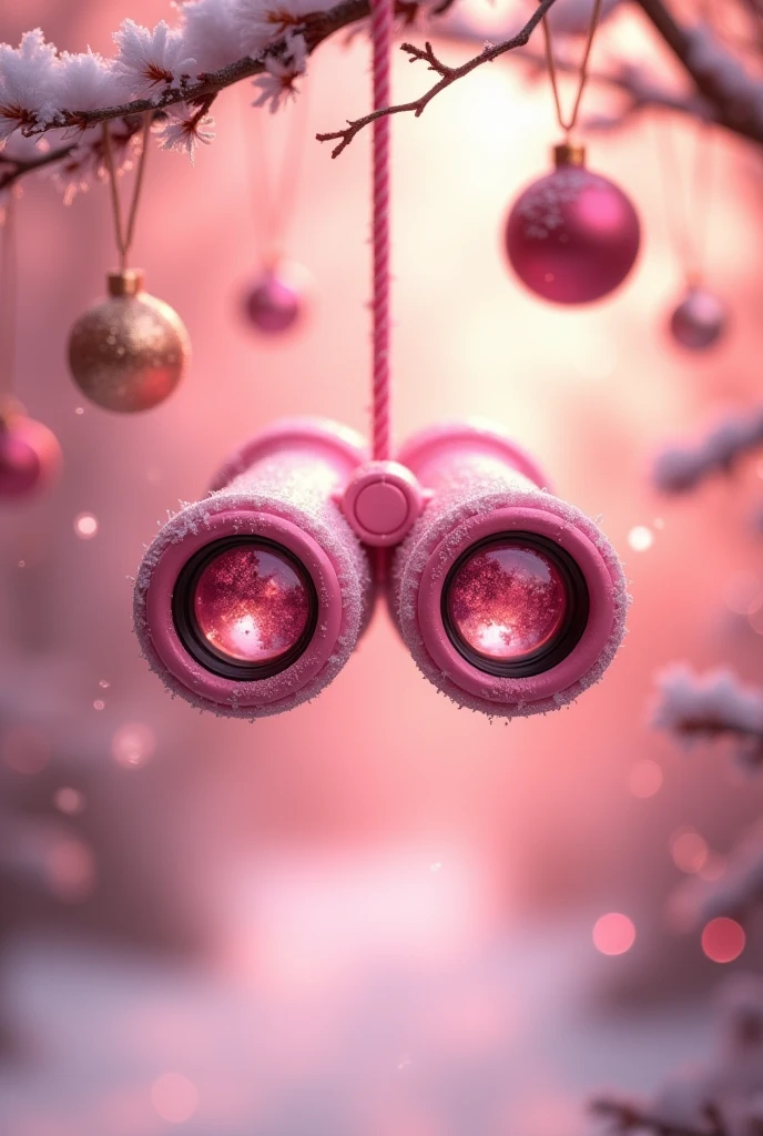 sweet-shaped binoculars with Christmas balls hanging on them, allowing you to see Christmas all in pink colors