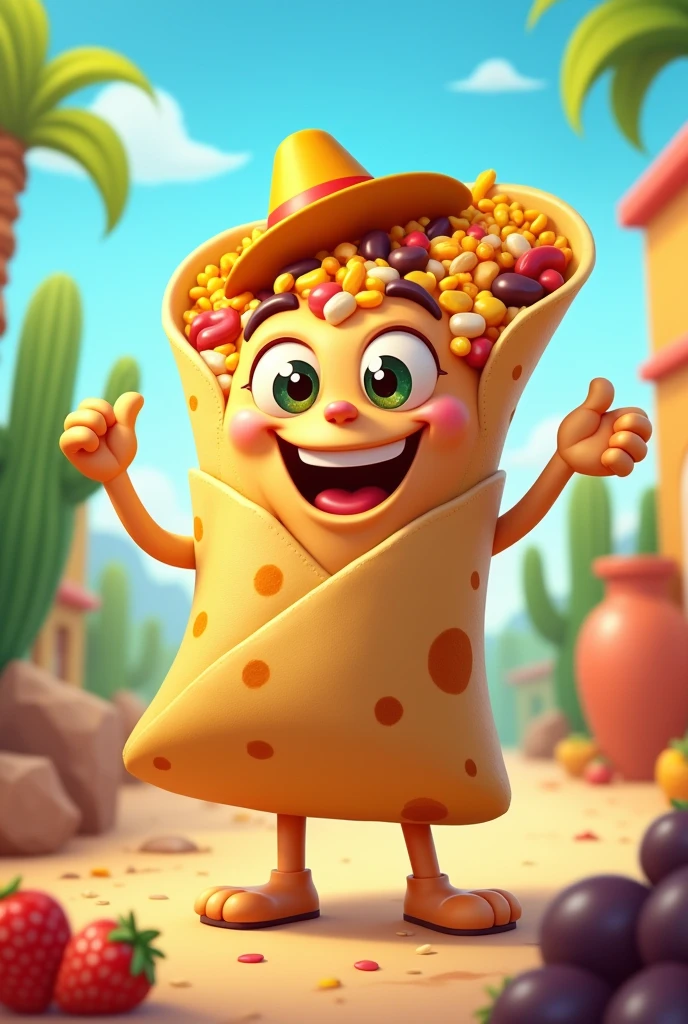 Cartoon of a happy burrito