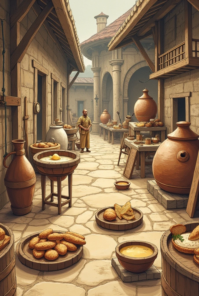 Old images of fermentation, like the process of making bread or beer. It could be an illustration of traditional fermentation.