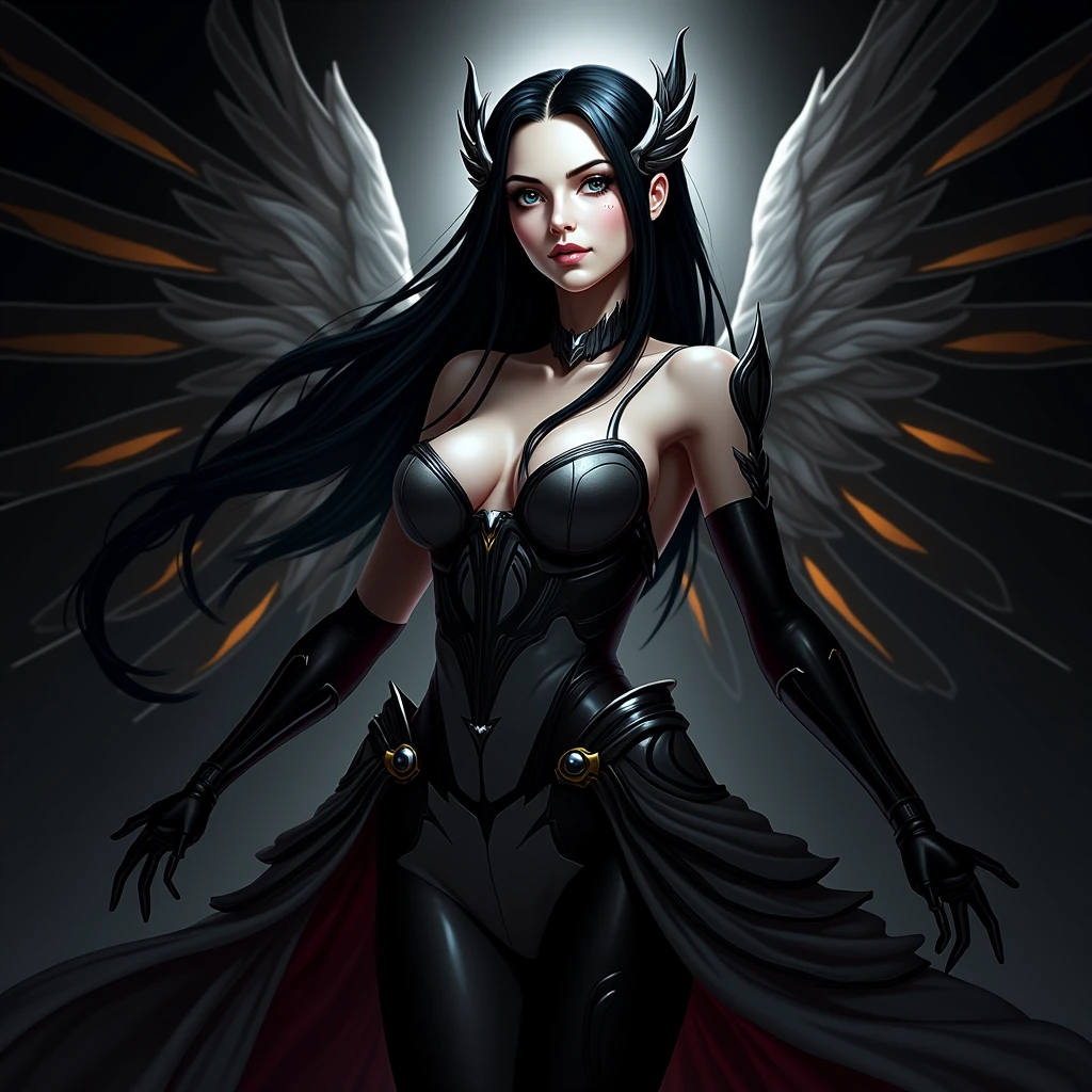 a beautiful woman with mesmerizing eyes, detailed facial features, flowing hair, elegant posture, mercy from overwatch, photorealistic, hyperrealistic, 8k, intricate details, highly detailed, cinematic lighting, moebius style, digital painting, concept art, detailed portrait, close up