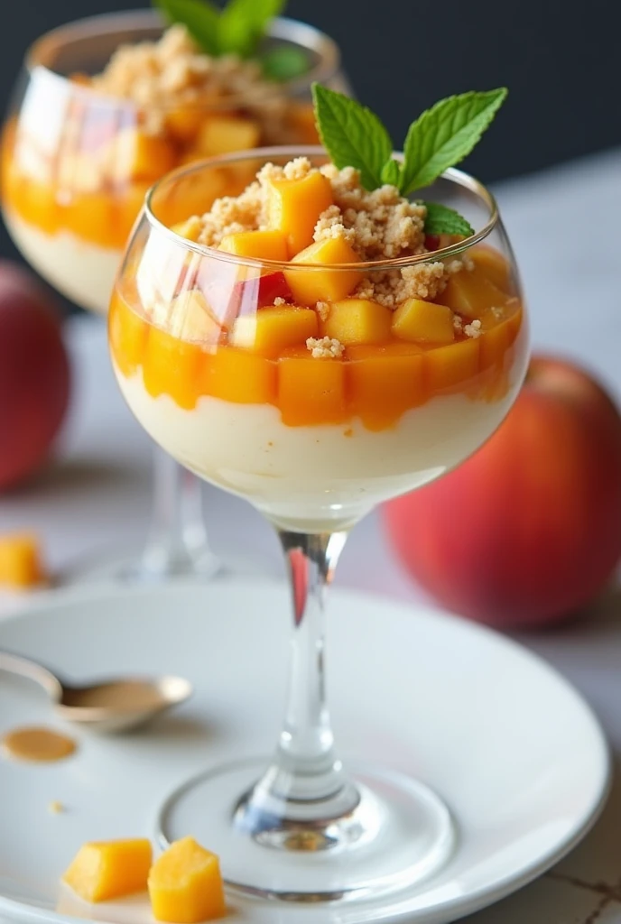 Peach desserts in a glass