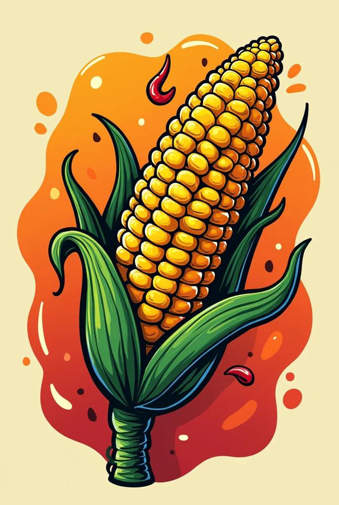 Photo drawn of a logo for selling corn on the cob called "los chilosos" associated with Colombia and also Mexico, animated and with chiles but also cheese and with the corn already prepared with more striking colors so that people buy it, NOT so animated