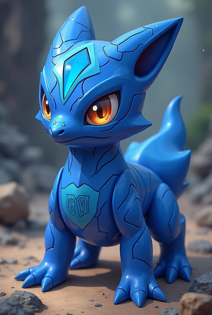 create a photo for an rpg card of the cobalt element represented as a pokemon with 2000s style art in 720p, make him defer an attack and leave it in a way that you can know it is cobalt, maybe with your acronym on your belly