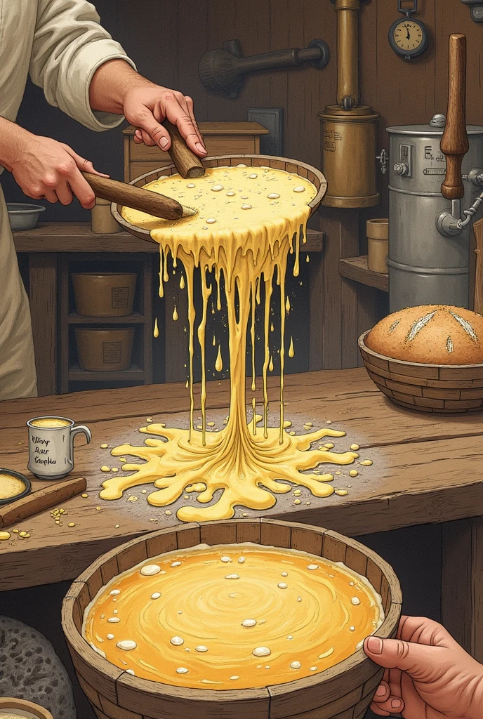 Old images of fermentation, like the process of making bread or beer. It could be an illustration of traditional fermentation