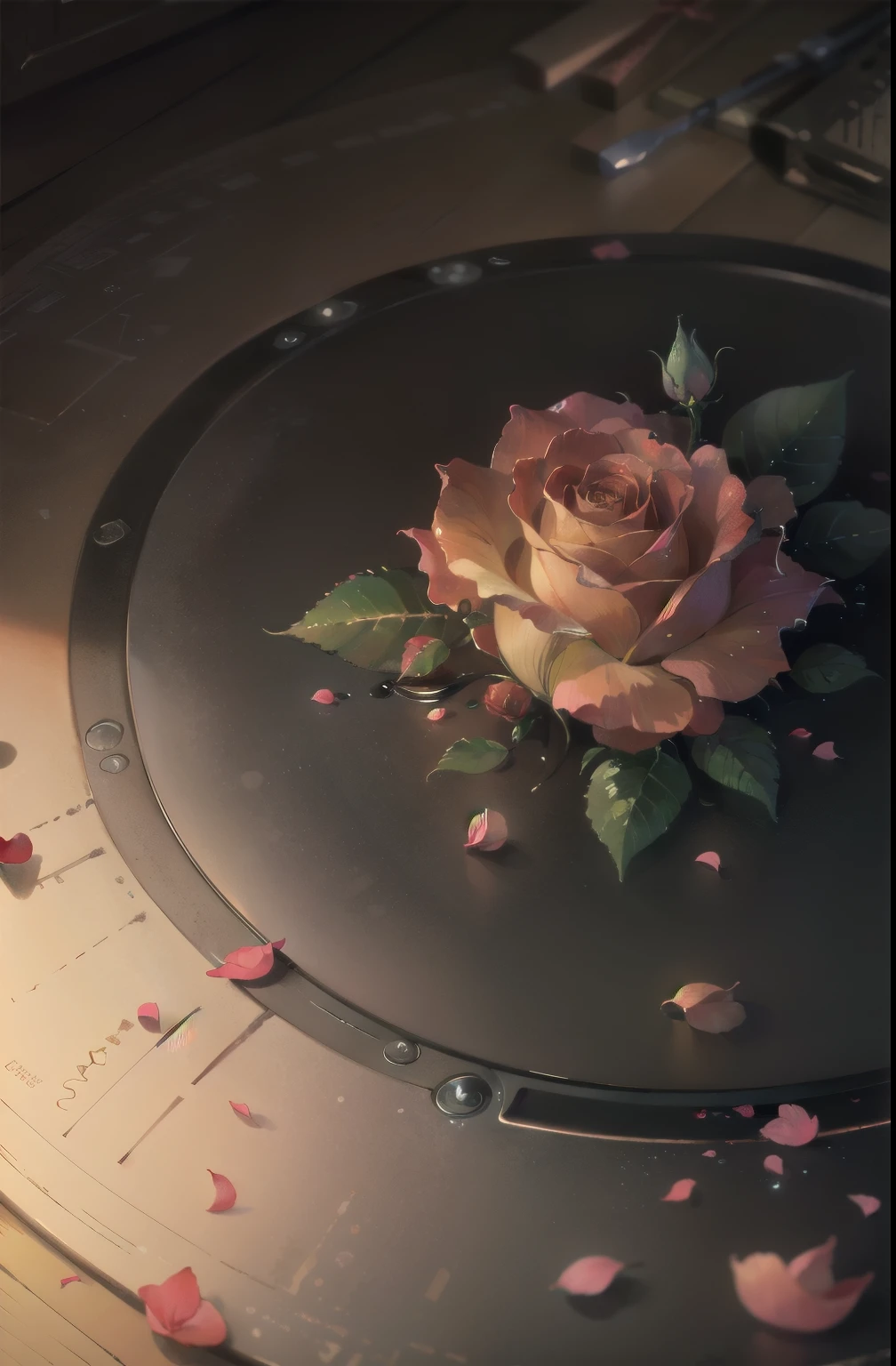 original，（illumination：1.1），（Highest quality），（masterpiece：1.1），（Highly detailed CG Unity 8k wallpaper），（1 color：1.2），Rose Bush，Rose petals，
