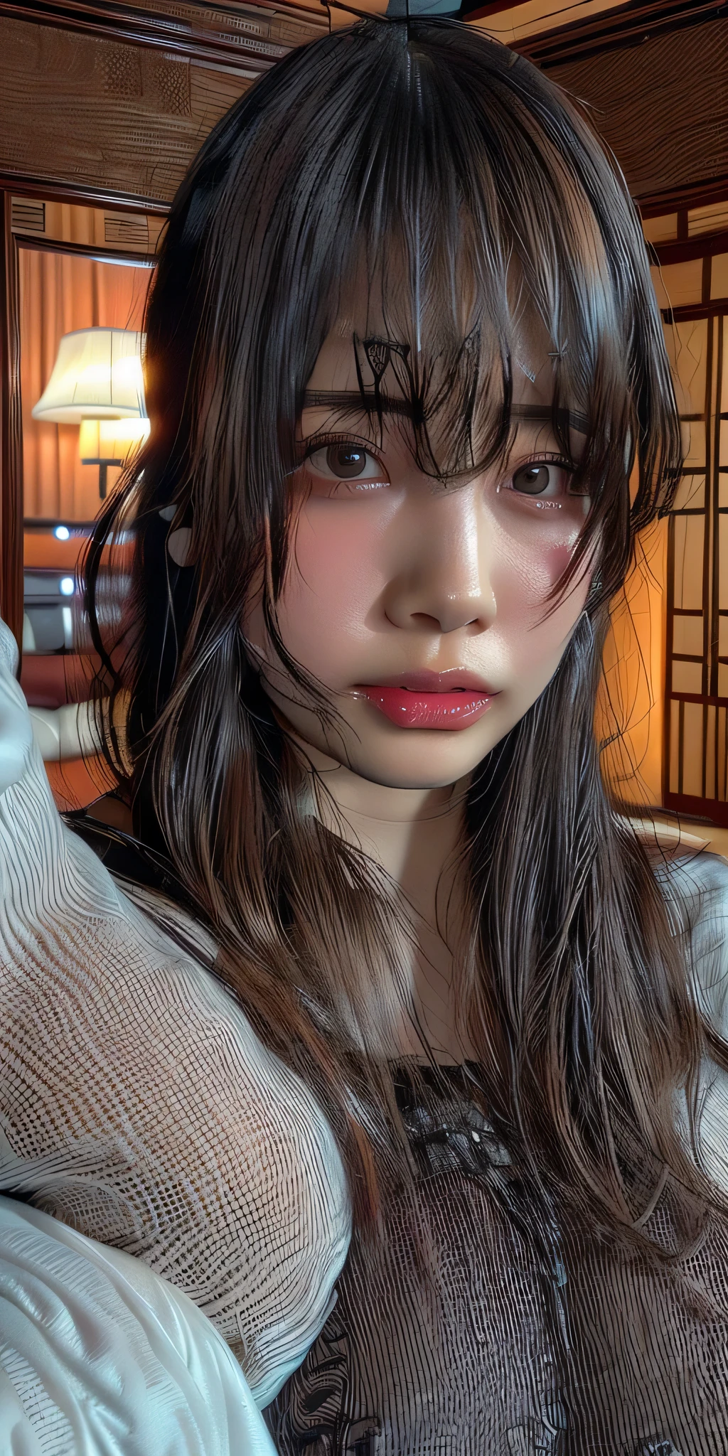 ((The most beautiful mother in Japan))、((sexly))((Sex Education Mom))((sexlyすぎるママ))、((Big breasts that are too big and a little saggy))、((Very soft breasts))、((Smooth Bob Hair))((Wearing a very thin, obscene see-through dress))((Perfect body))、((クールな顔立ちにピュアでsexlyな表情))、((A motherly face))、((Sweaty body))((涙とsexlyな目))、((Luxury hotel room in the background:1.85)), ((Sitting on a luxury double bed))((Everything is full of sex appeal))、((Sweat makes the skin oily and shiny.))、((Realistic mommy boobs))、((Sweaty, shiny skin))、((超弩級のsexly身体))((sexly雰囲気の写真))、((Sweat is running down her cleavage))、、((Plumplung))((Breasts that you want to suck))、((She looks at the camera with a shy, post-sex look))、((The shape of the female genitalia is clearly visible)),