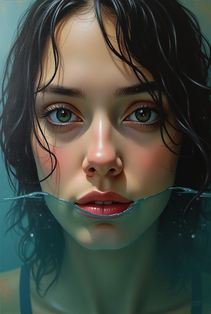 painting of a woman's face with a partially submerged face, expressive beautiful painting, an expressive oil painting, intricate and wet oil paint, oil on canvas big brushstrokes, emotional oil painting, oil painting with brushstrokes, intricate and intense oil paint, expressive rustic oil painting, oil painting on matte canvas, sensual painting, beautiful portrait oil painting