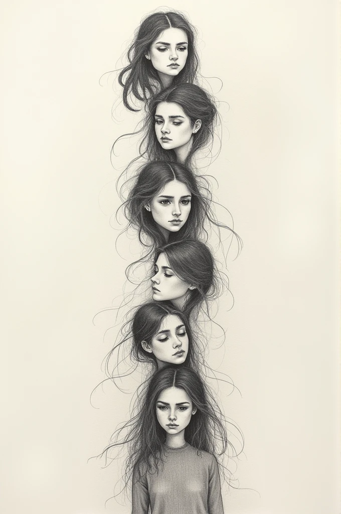 A drawing that includes the following 5 feelings: love, tranquillity, boredom, calm and despair