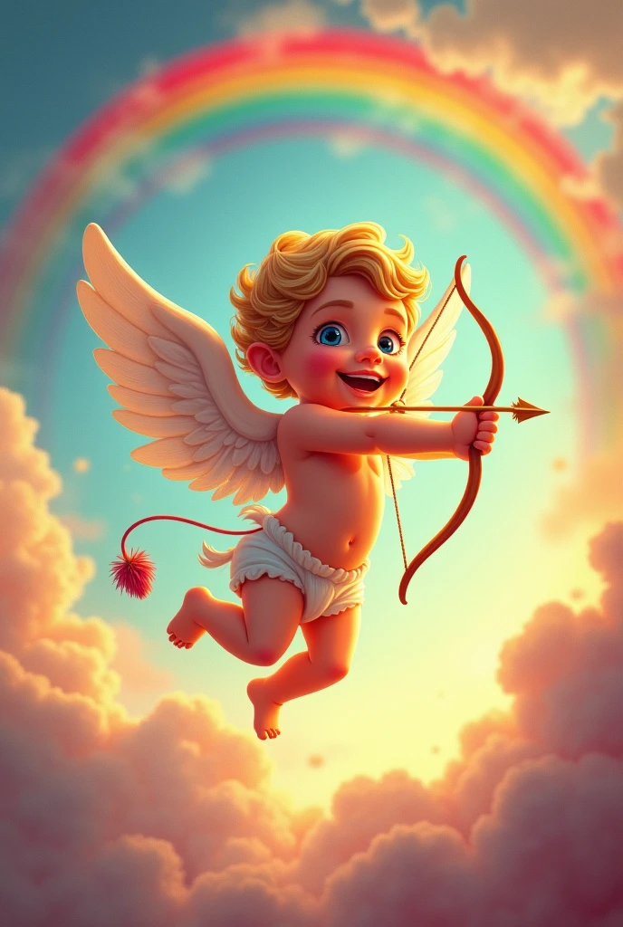 A cupid under a rainbow
