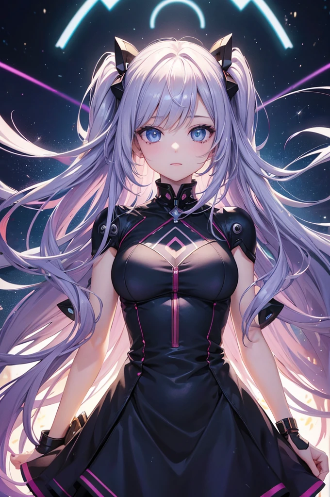 (16K,Ultra-high resolution,Highest quality,masterpiece,Super detailed,Attention to detail,Very vivid CG),hello new world,programming,A beautiful girl from another dimension waiting for viewers,Cyber World,Cyber,,Multiple geometric cubes floating in the air,Anatomically correct body:1.3,Highly detailed facial features, Beautiful and perfect face, Perfect Eyes:1.3,Best Anime,The best CG,The pinnacle of creativity,Seven-color gradient hair,Near future city,who are you?