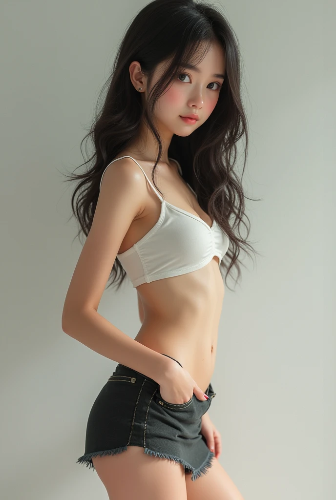 an 18 yo girl in miniskirt in her knees