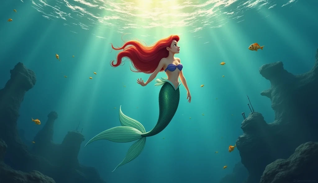 Ariel swimming to the surface