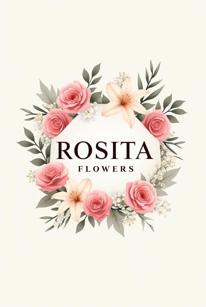For flower shop logo Text of “Rosita Flowers” in capital letters text With flowers  

