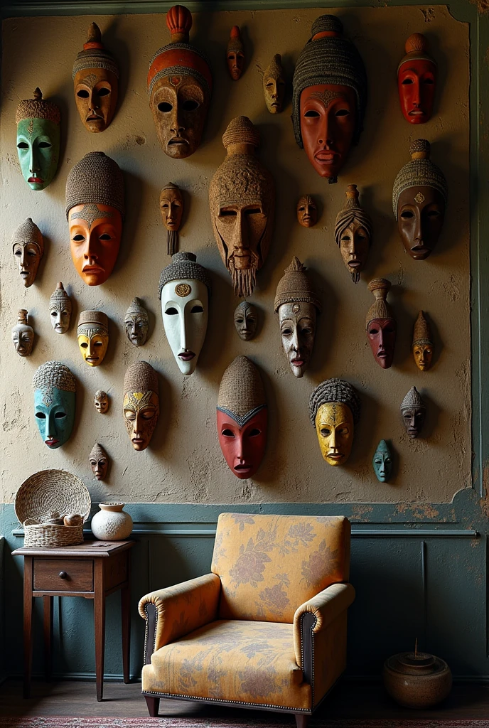 The walls are filled with a variety of masks 